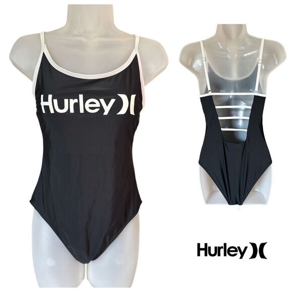 HURLEY Black & White Hem One Piece Swimsuit. Size Medium - Picture 1 of 12